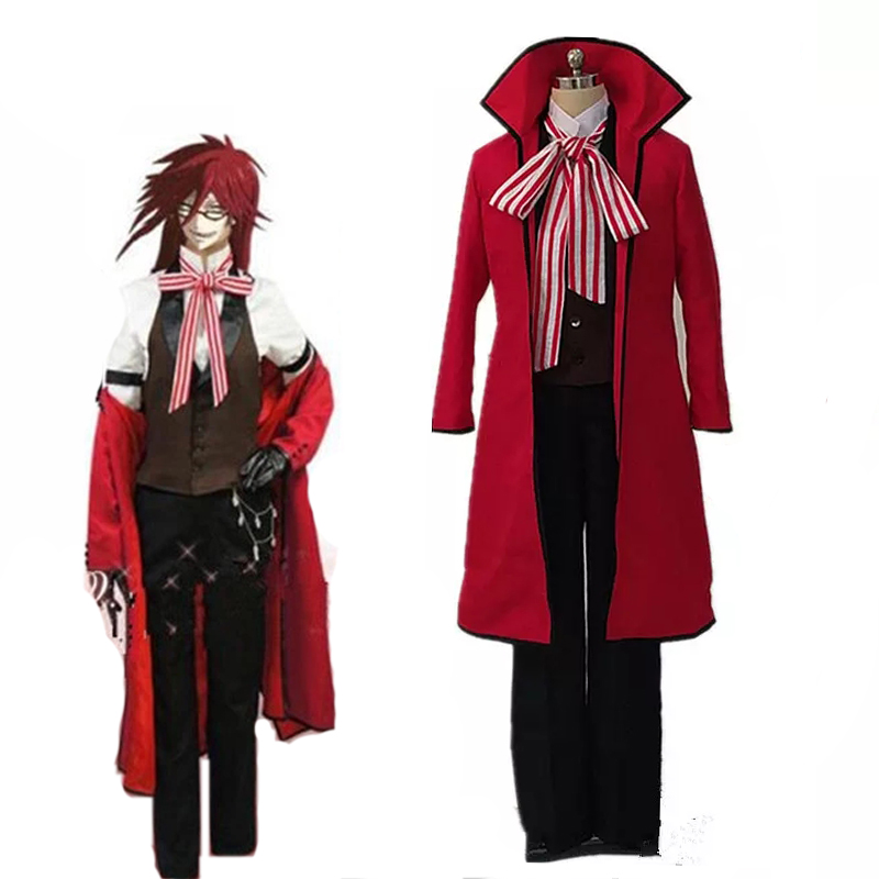 Anime Black Butler Death Kendigami Grell Sutcliff Cosplay, uniforme rouge, tenue et lunettes, olympiques de carnaval, Halloween, femmes et hommes