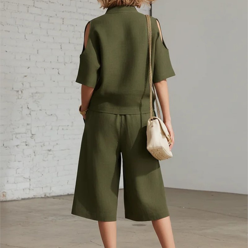 Nouvel ensemble deux pièces décontracté pour femme été 2026 : chemise à manches courtes et short ample avec poches – Collection mode féminine