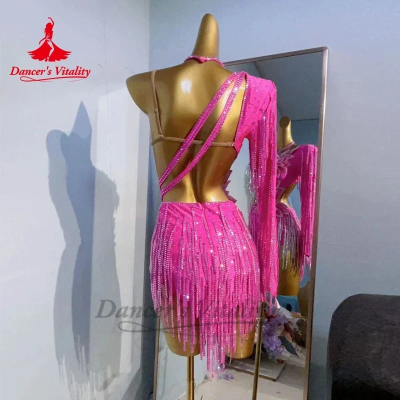 Robe de spectacle de danse latine pour femmes, personnalisée, Rumba Chacha Tanog, jupe de Costume professionnel de compétition, robes latines pour filles