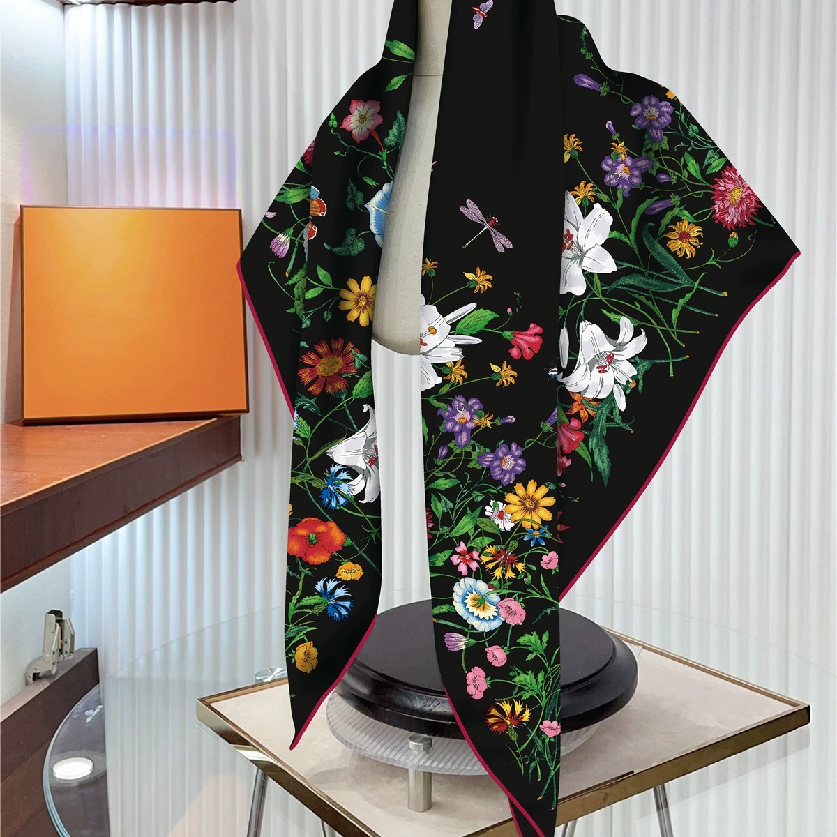 Foulard en soie sergé 90cm pour femme, châle carré imprimé Floral, protection solaire, Hijabs, Bandana