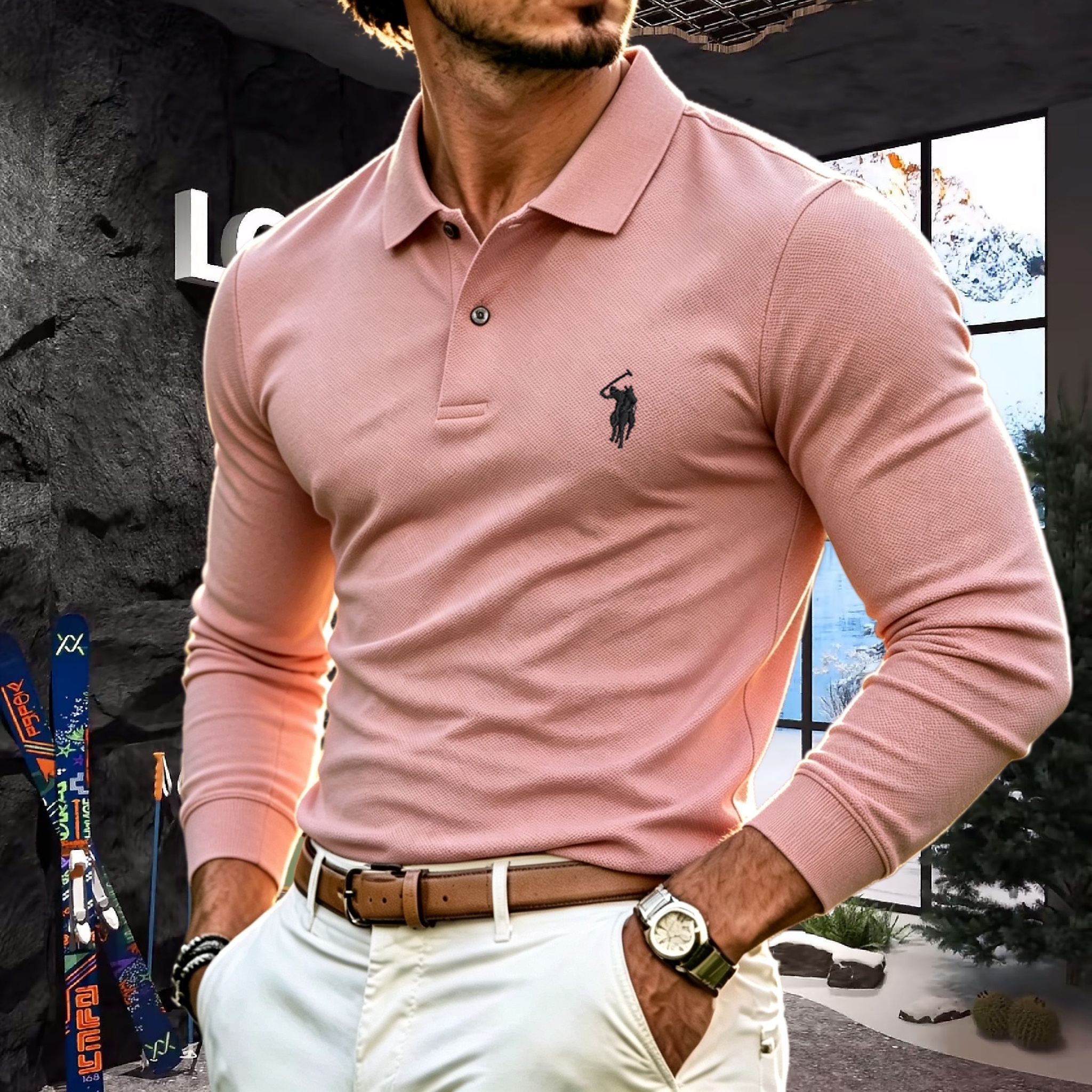 Polo à manches longues pour homme, 100% coton pur, marque haut de gamme, automne-hiver, broderie de luxe, haut de golf tendance, t-shirt décontracté