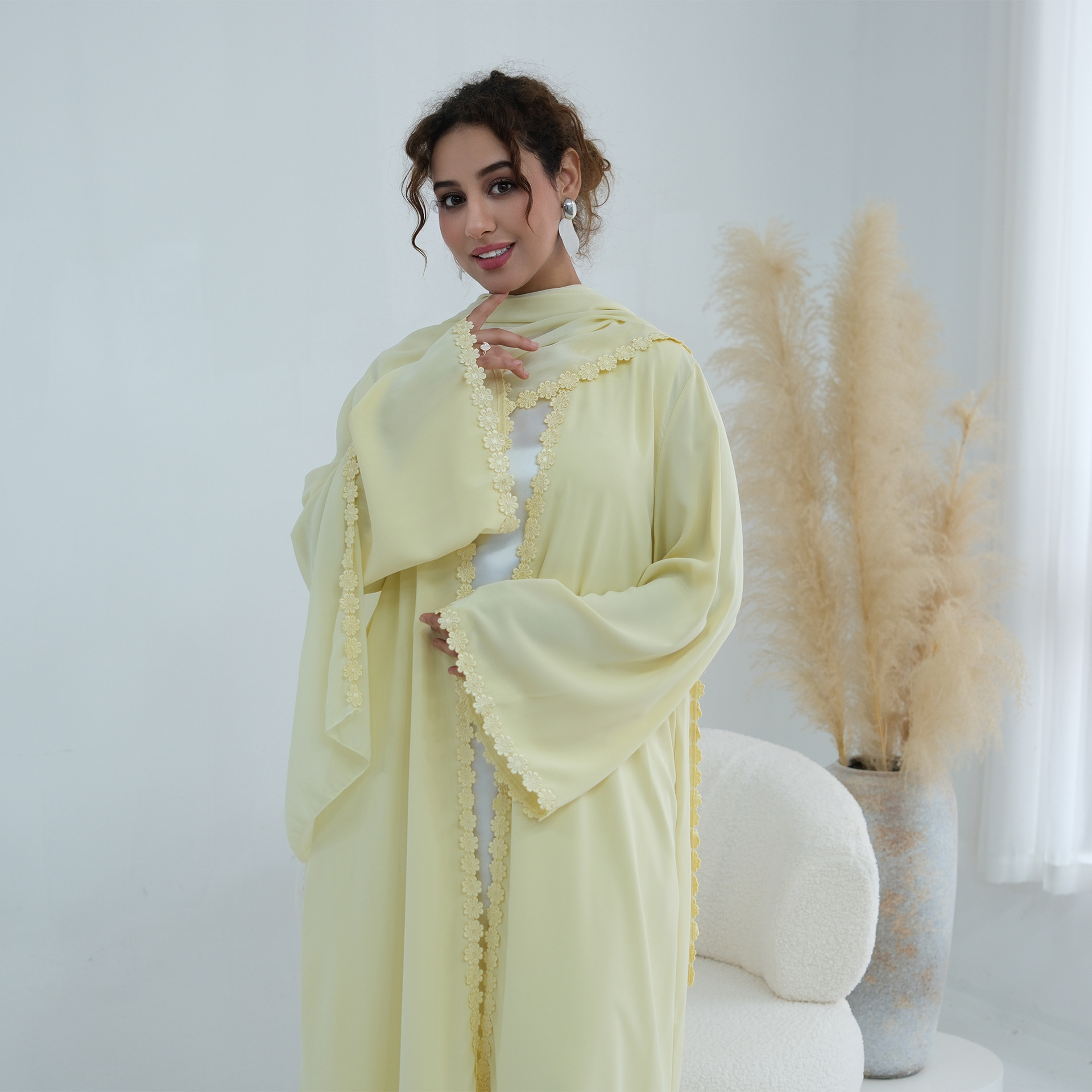 Abaya pour femmes, ensemble 2 pièces, robes en dentelle, hijab, jalabiya, cardigan musulman, robe, khimar, maroc, Dubaï, kaftan, Islam, vestidos