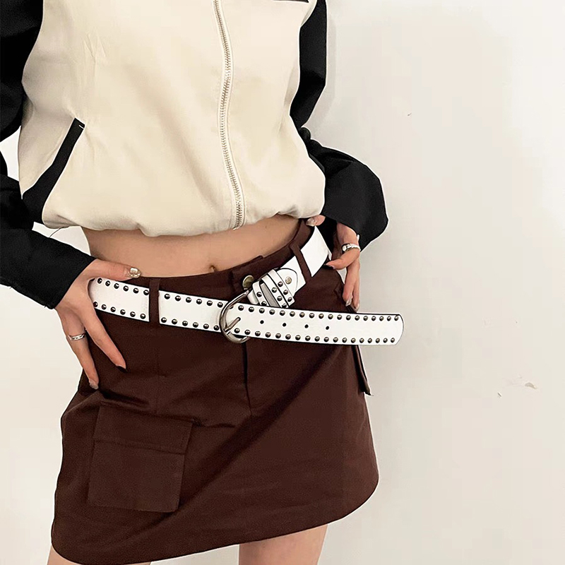 Ceinture en cuir cloutée avec boucle D, ceintures de taille Punk pour femmes, ceinture bleue de luxe, mode Cool, blanc, accessoire en tissu