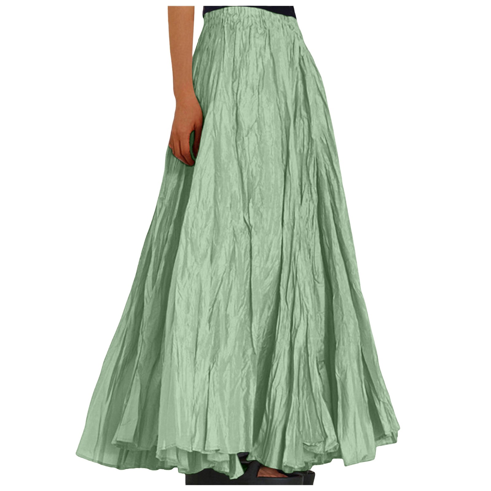 Jupe longue froncée style bohème pour femmes, vêtement de plage, vacances, taille haute, ligne A fluide, été