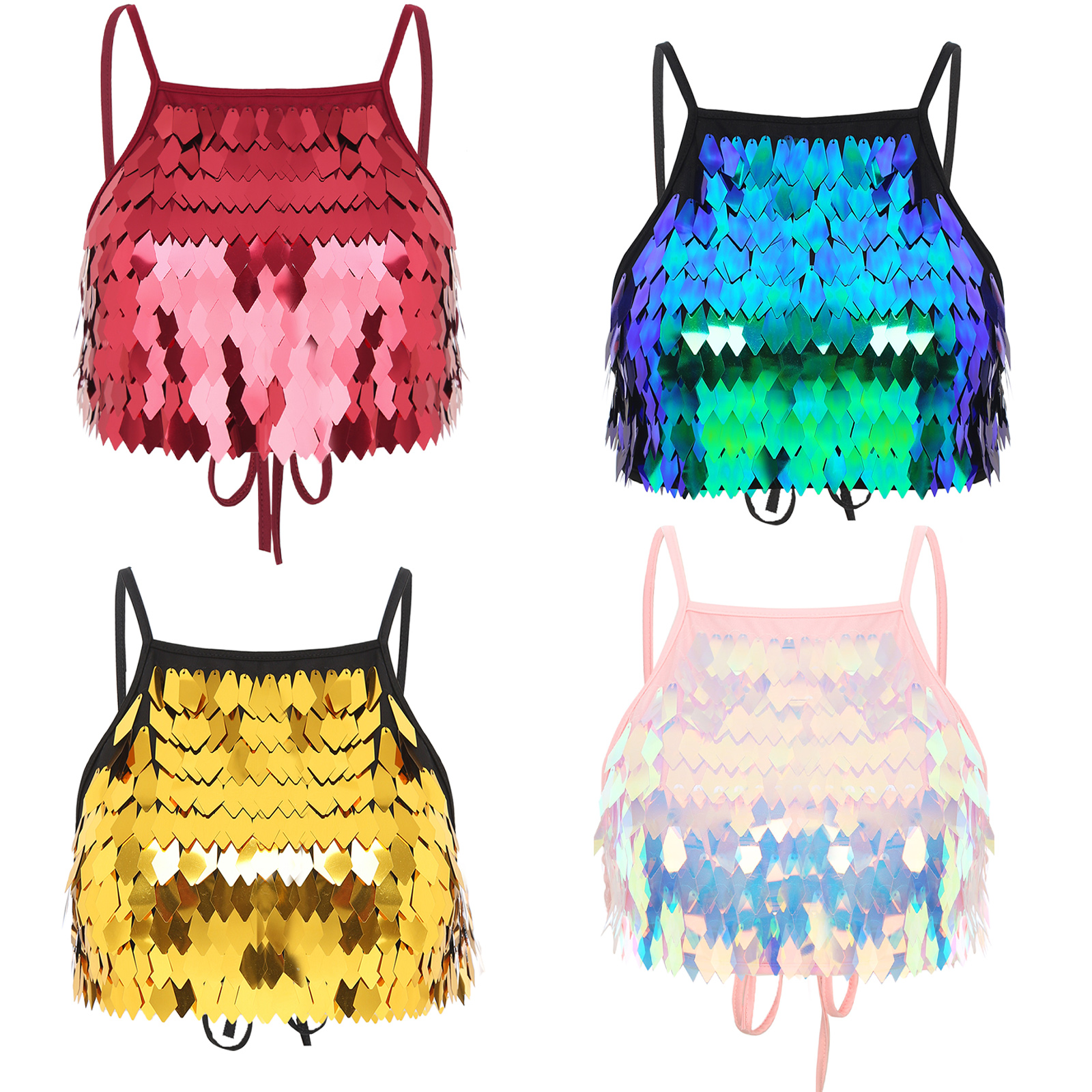 Soutien-gorge à franges à paillettes brillantes, Mini débardeur Sexy à lacets, Camisole pour femmes, danse, boîte de nuit, haut court, gilets, Bralettle Clubwear
