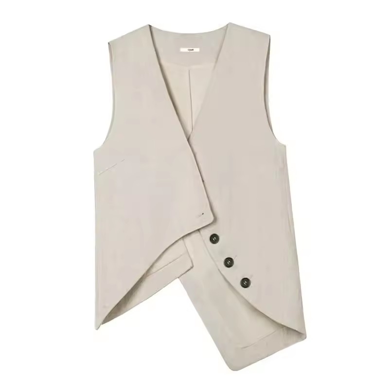 Gilet de Costume Élégant pour Femme Printemps-Été 2026 – Haut Sans Manches Uni à Col en V pour Dames – Vêtement d'Extérieur Féminin Tendance