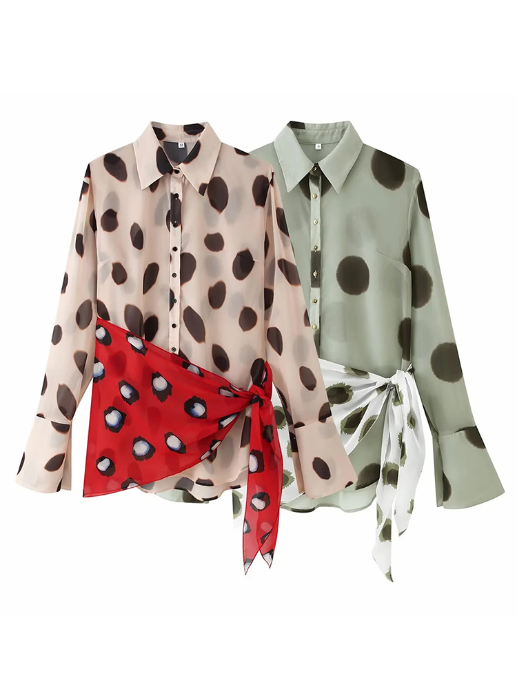 Robe patchwork pour femme avec bretelles en foulard de soie, style festival de musique, sexy, à simple boutonnage, manches longues, imprimé pois, pour femme élégante