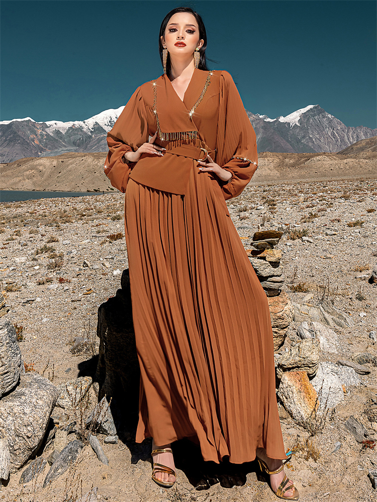 Ramadan Eid caftan robes Abaya Damen dubaï luxe musulman longues plis robes pour femmes Robe Femme Musulmane Kebaya vêtements