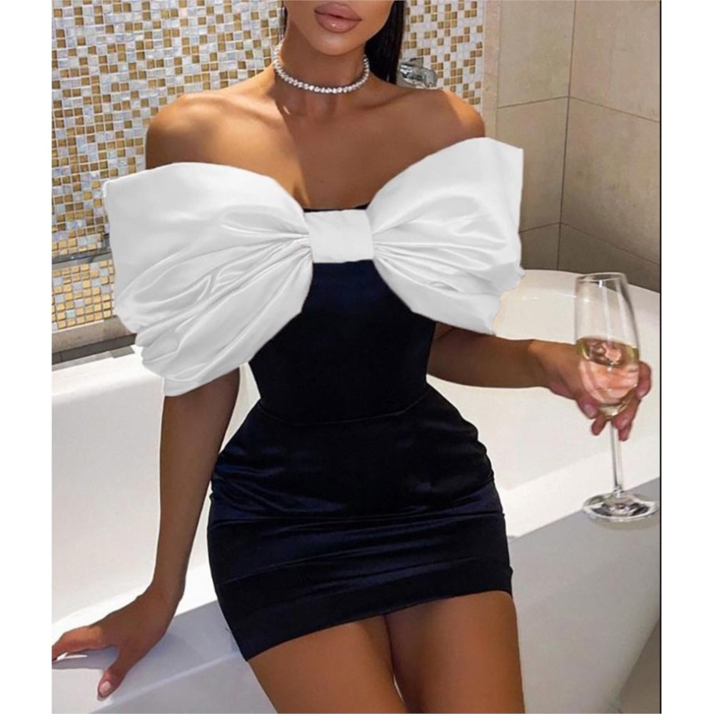 Robe fraîche et douce pour femme, avec nœud papillon, poitrine de porcelet, épaules dénudées, contrastée, moulante, mode Banquet, tempérament, 2025