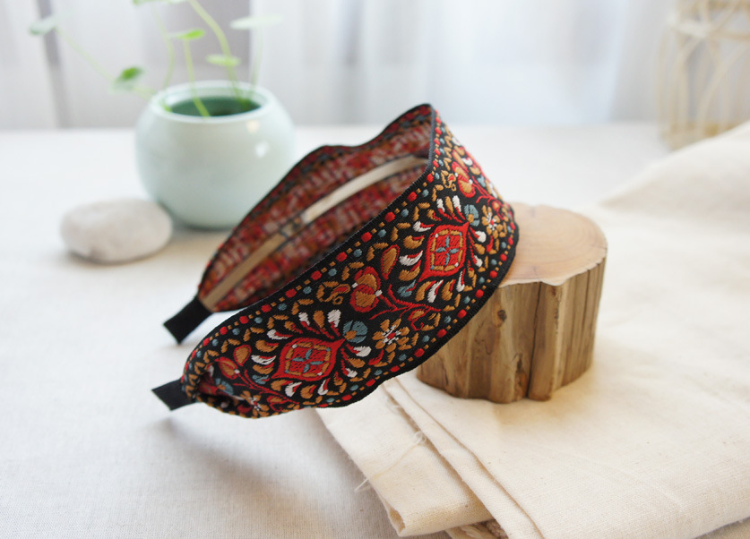 1PC femmes bohème ethnique brodé ruban Floral bandeaux bandeau cheveux accessoires beau motif ethnique large Turban