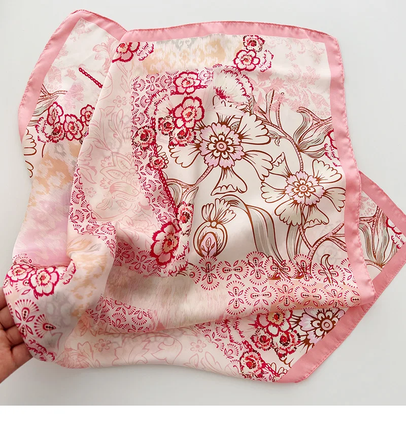 Foulard carré imprimé floral 70x70cm pour femmes, Hijab à la mode, bandeau en Satin doux, Foulard Bandana, cravates