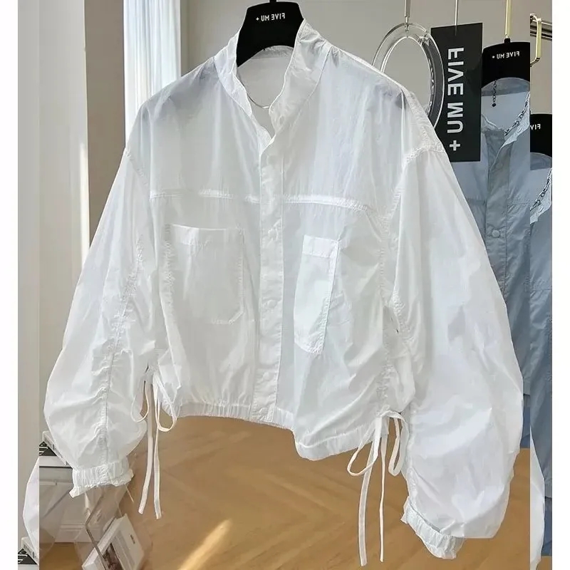 Veste femme haut printemps automne mince Protection solaire manteau de Baseball ample col montant conception Trench manteau haut nouveau coupe-vent