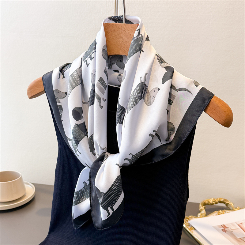 Foulard carré en soie de luxe 70x70cm pour femme, motif Teckel mignon, châle, accessoire de mode, bandeau pour cheveux, bandana, hijab, bonnets – Collection 2026