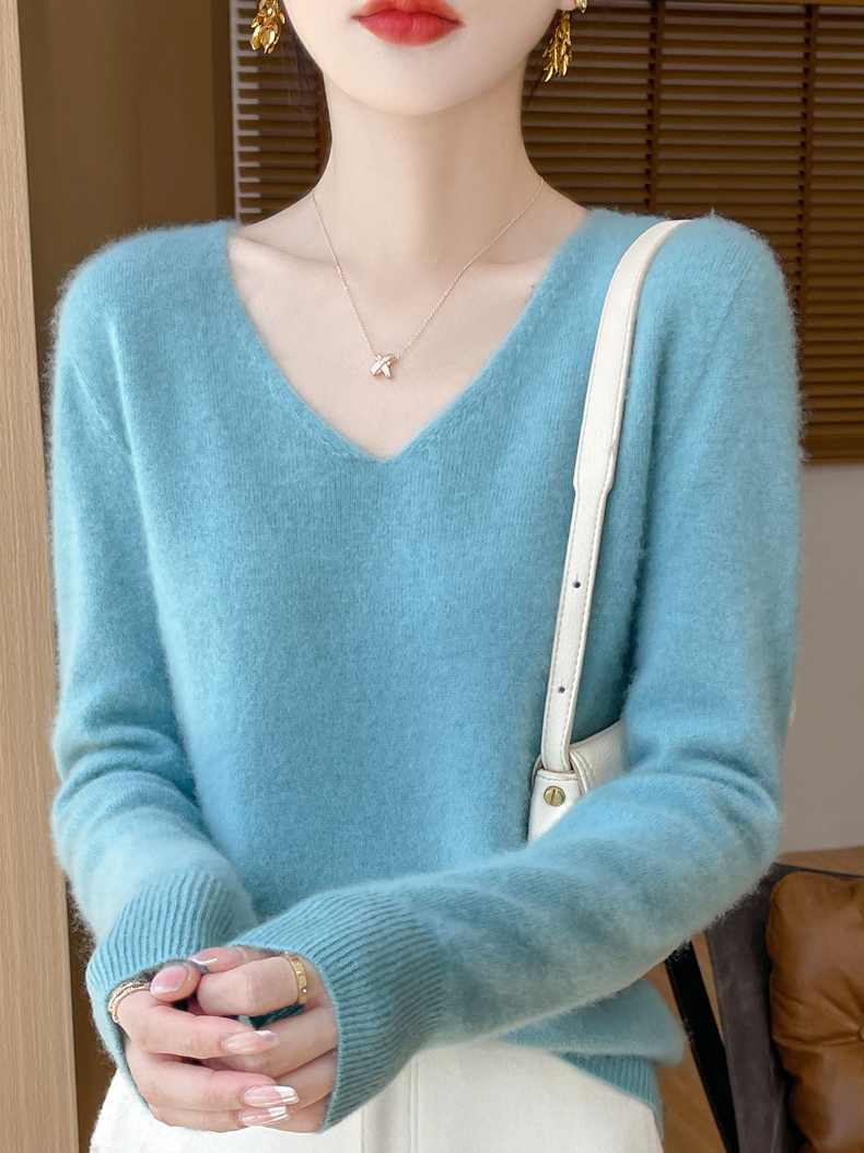 Pull pour femmes 100% laine mérinos col en V pull automne hiver basique chaud pulls à manches longues doux tricot pulls femme vêtements