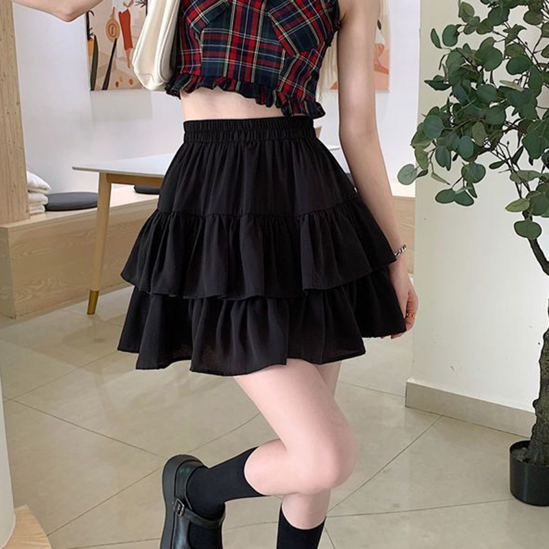 Jupe trapèze plissée pour femmes, blanche, à volants, à plusieurs niveaux, joli Style, taille élastique, Slim, basique, robe coréenne Harajuku, été