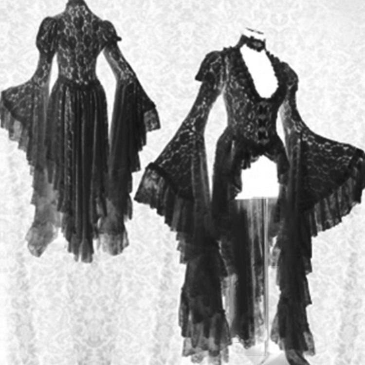 Robe de soirée médiévale pour femmes, longue robe de soirée, col en V, manches évasées, élégante, Streetwear Y2k, dentelle irrégulière