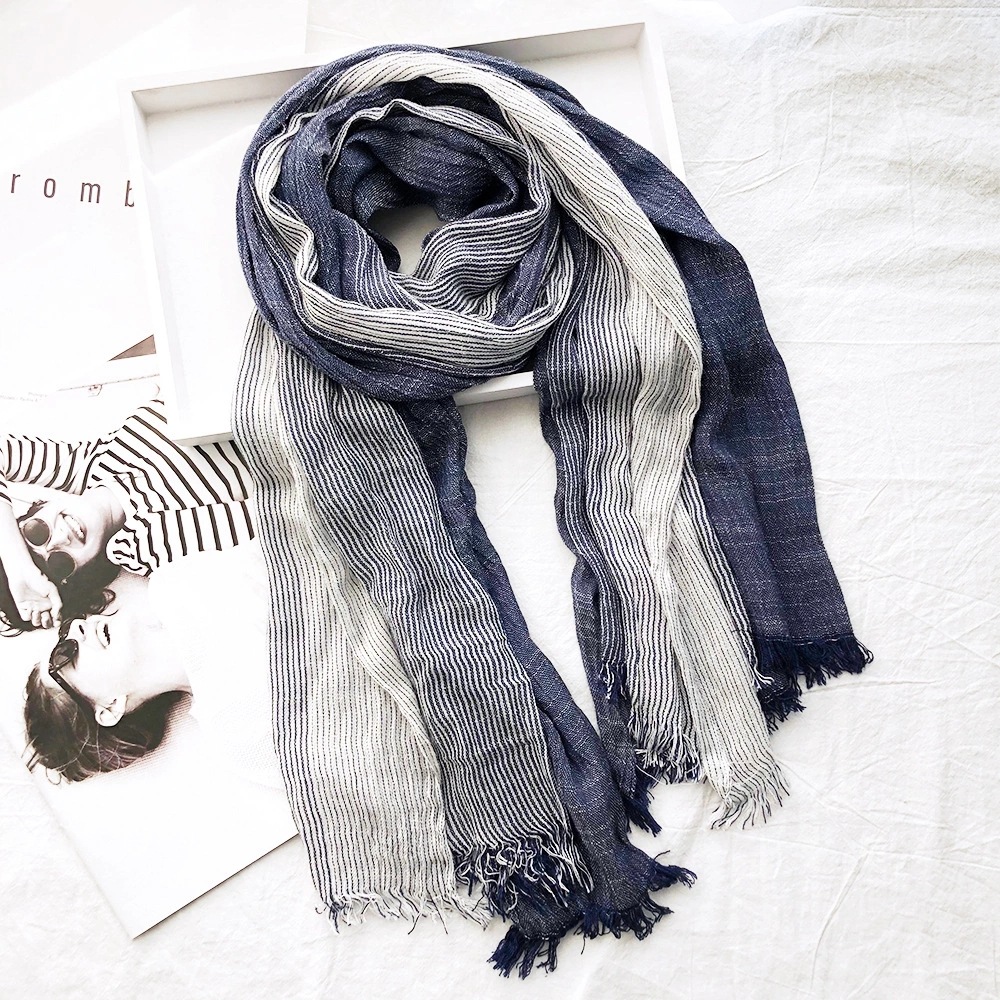 Écharpe rayée en coton et lin pour hommes, automne hiver, foulard doux et chaud, accessoires masculins, châles Bufandas