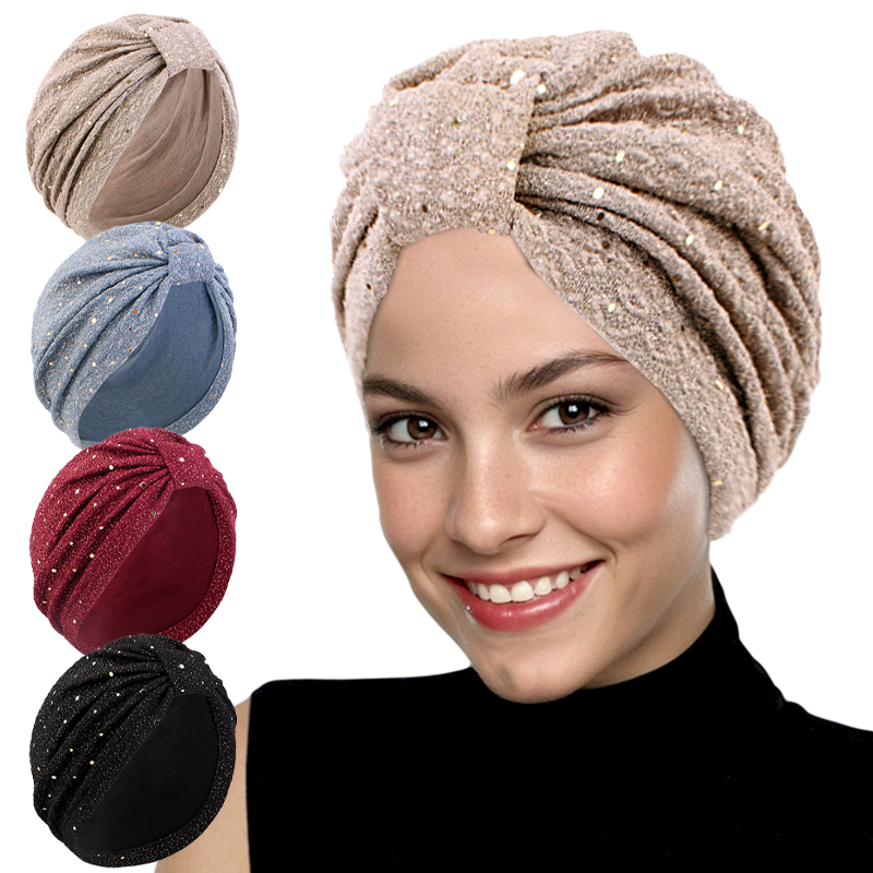 Femmes tricoté torsion Turban chapeau élégant musulman paillettes Hijab écharpe torsion bandeau bandeau dames indien Hijab Turbante