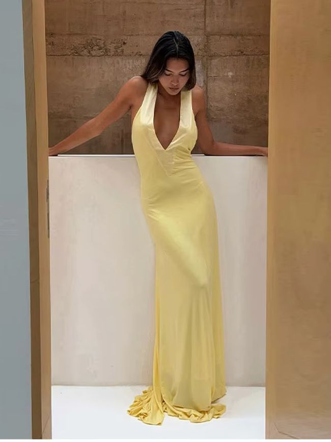 Robe élégante et discrète, vintage, tendance, sexy, décolleté en V profond, robe moulante d'été pour femme, tenue de soirée chic et sexy