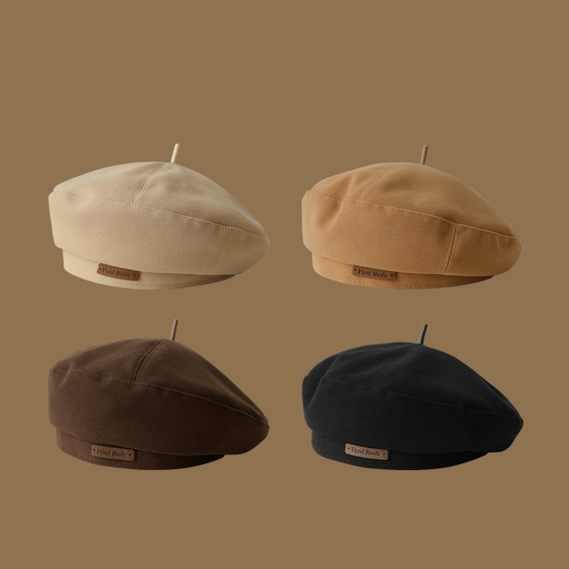 Béret d'automne pour femmes, casquette de peintre d'artiste marron Vintage pour dames et filles, chapeaux octogonaux chauds de couleur unie