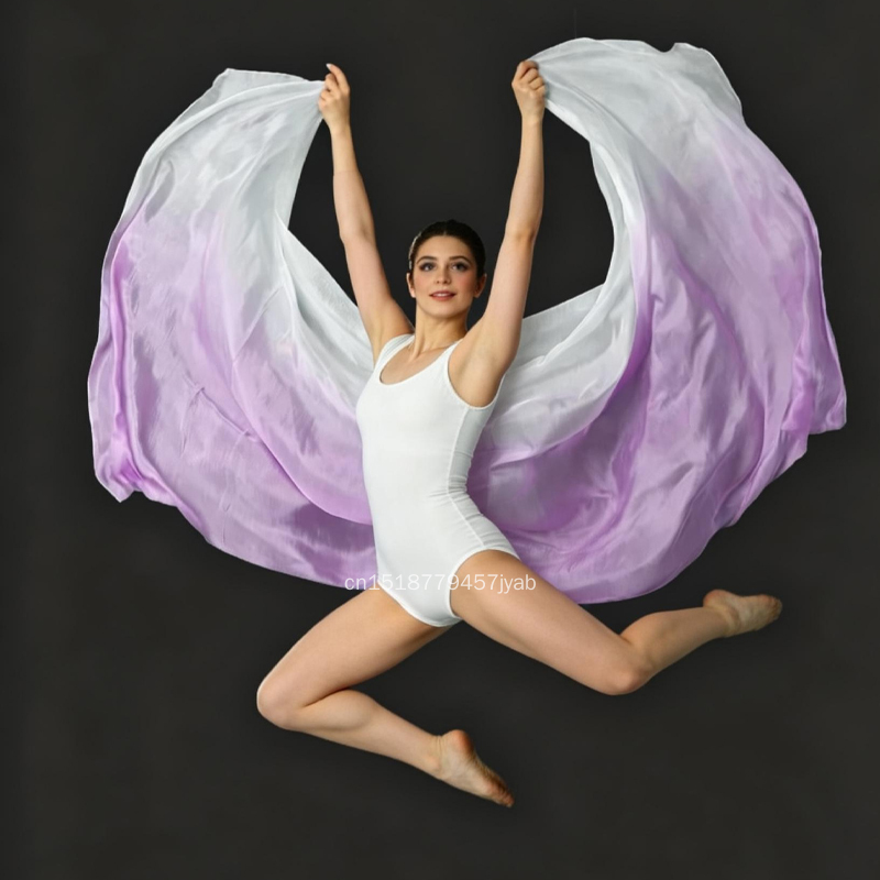 Voiles de danse orientale personnalisés en soie, accessoires de danse en soie, performance scénique, teinture dégradée faite à la main, voile 100% soie véritable rose