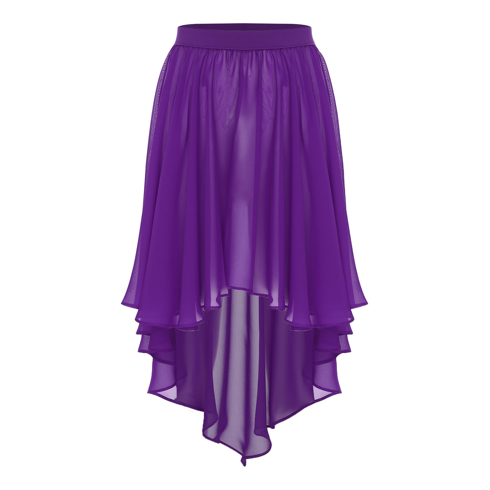 Justaucorps de danse en mousseline transparente pour femmes, jupes, patinage sur glace, ballet, danse moderne, vêtements de danse lyrique, taille élastique, jupe enveloppante haute-basse