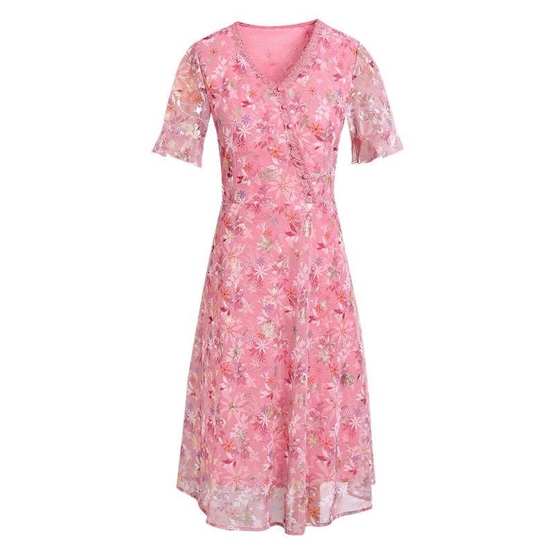 Robe imprimée plissée à manches courtes pour femmes d'âge moyen, robe vintage décontractée pour dames, col en V, robe éducative, été