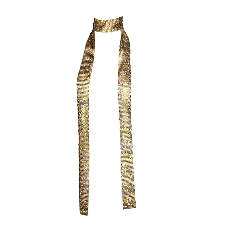 Écharpe en maille à strass pour femme, longue écharpe scintillante, collier ras-du-cou, écharpe de cou en cristal brillant, or, argent, noir, accessoire de soirée et de club 2026
