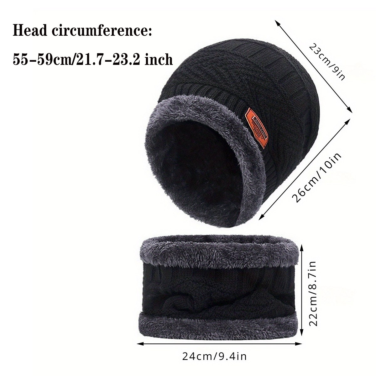 Chapeau et écharpe d'hiver en tissu épais, 2 pièces, coupe-vent, chaud et élégant pour les activités de plein air, idée cadeau parfaite