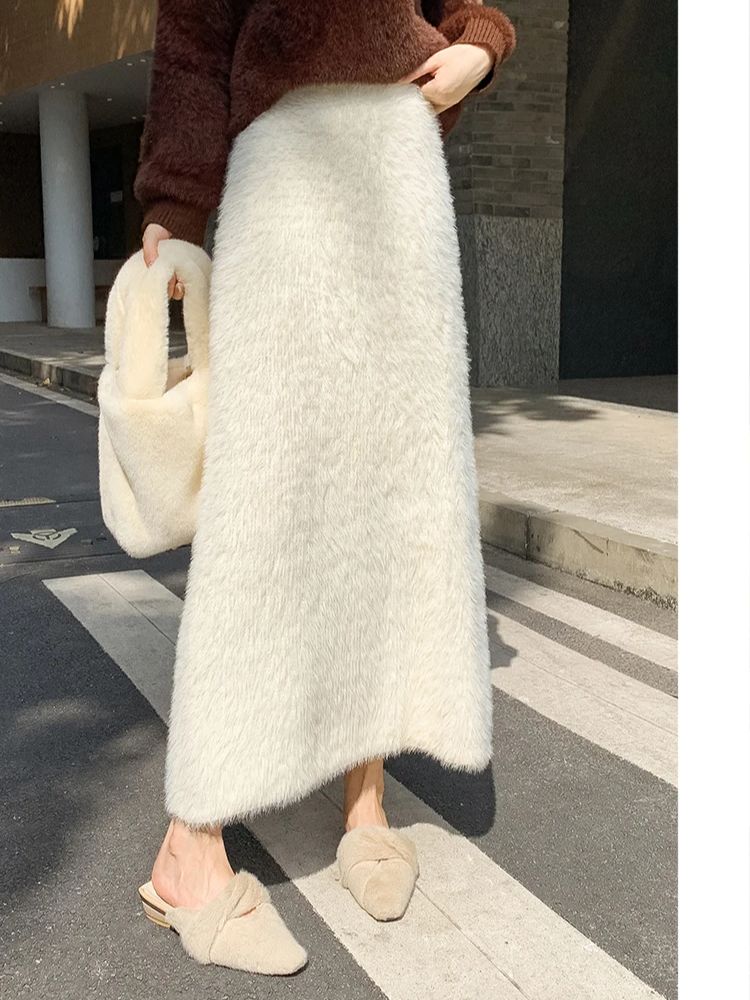 Jupe longue en tricot pour femmes, décontractée, épaisse, coréenne, taille haute, douce, trapèze, nouvelle collection automne hiver