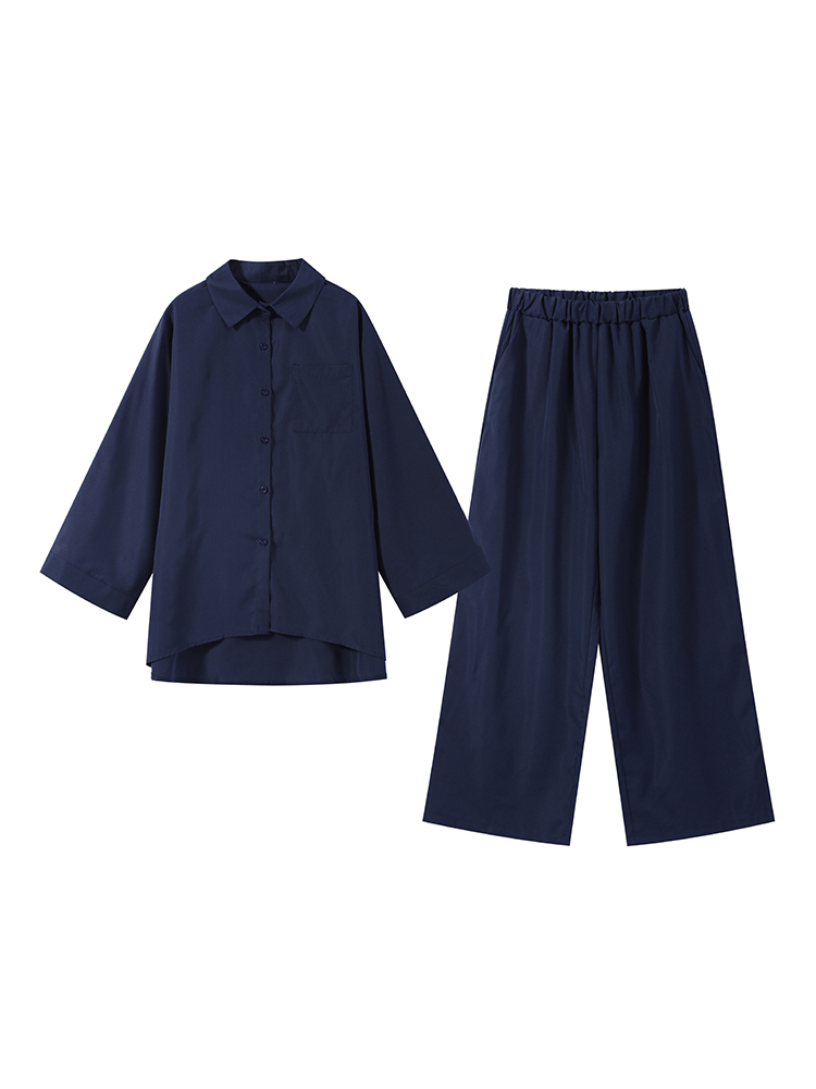 Ensemble décontracté chemise et pantalon pour femme, col rabattu simple boutonnage, haut et pantalon taille haute à jambes larges, nouvelle collection été 2026