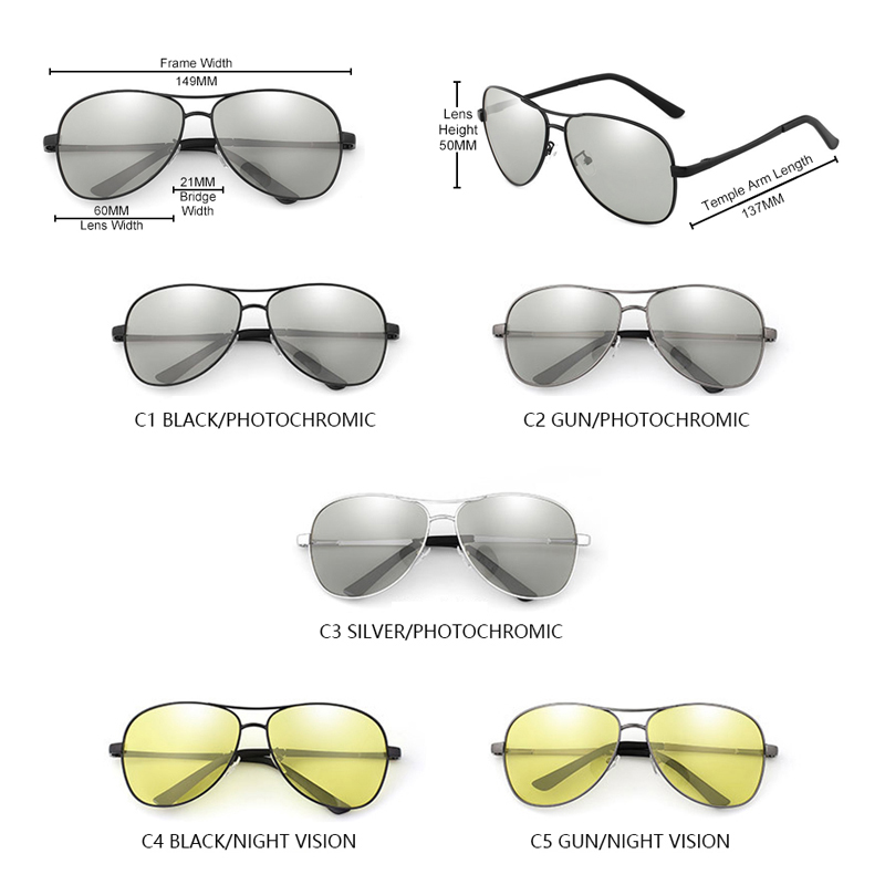 Lunettes de soleil polarisées photochromiques hommes femmes classique pilote caméléon lunettes de soleil mode changement de couleur lunettes de pêche