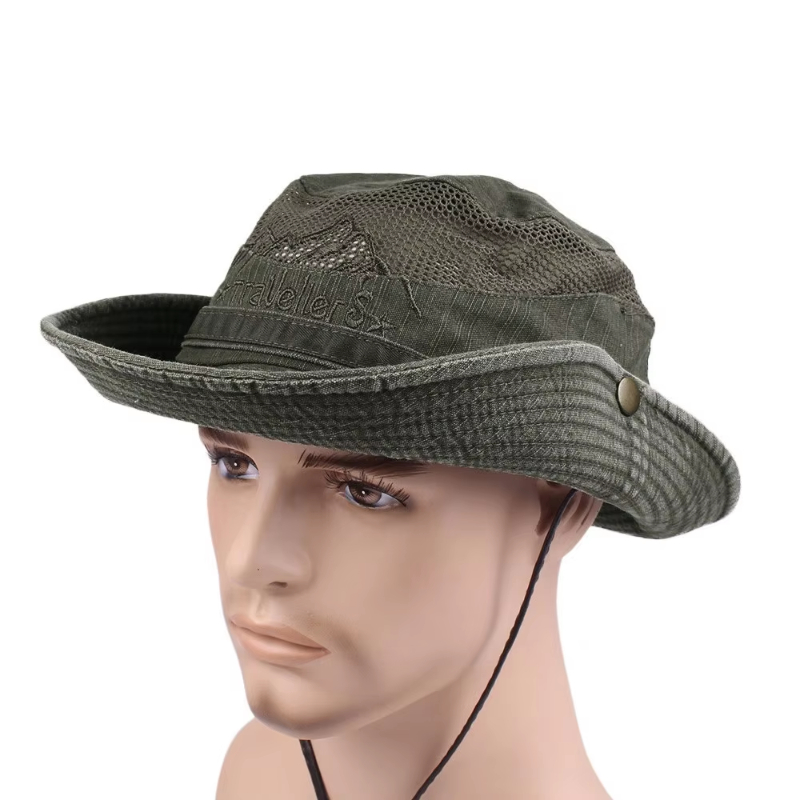 Chapeau de pêcheur classique pour hommes, couleur unie, avec maille respirante et tissu durable, protection solaire, chapeau à dessus plat, chapeau de pêcheur touristique