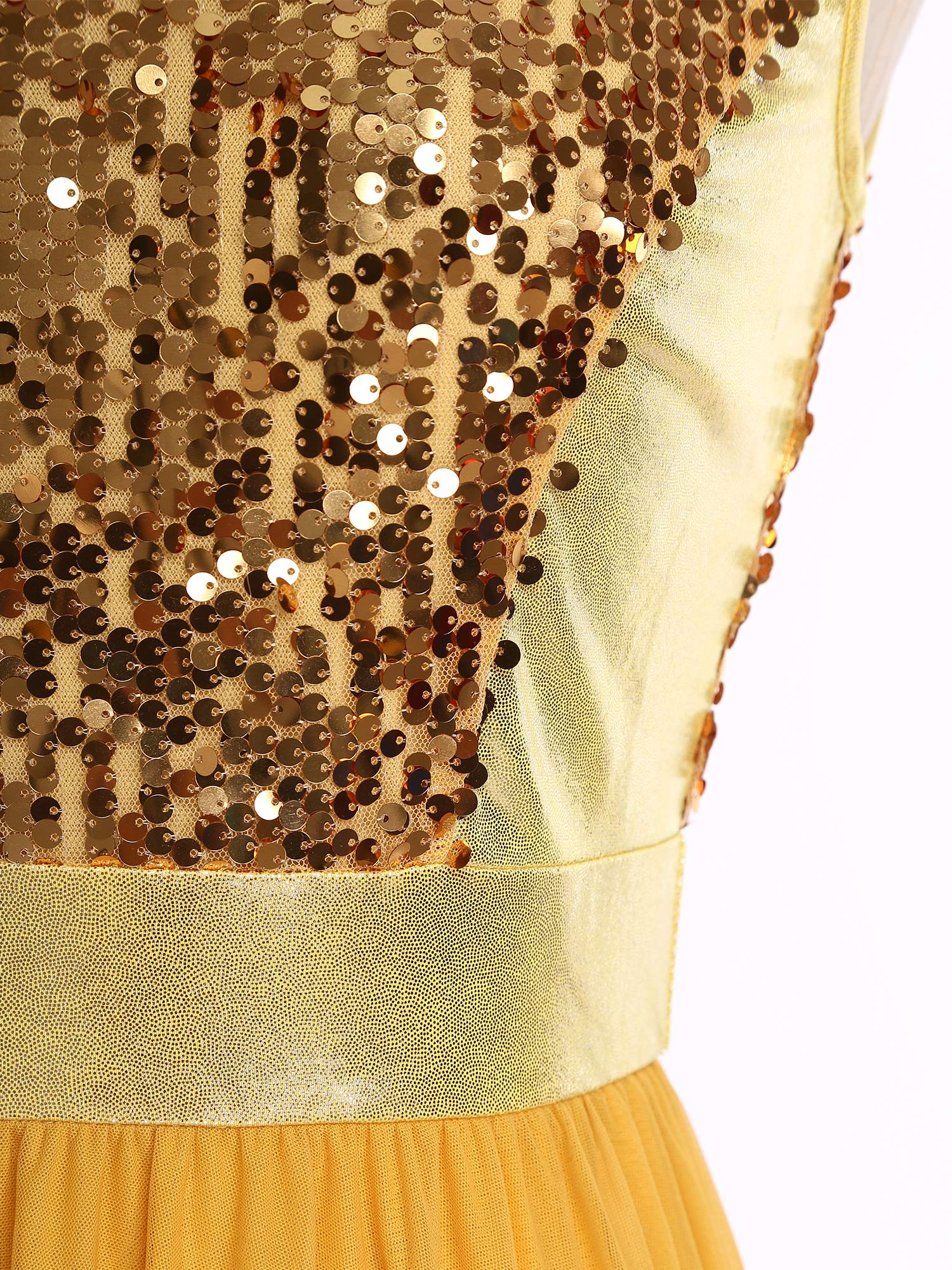 Robe tunique sans manches à sequins brillants et corsage en maille pour femmes, idéale pour la danse lyrique, le culte liturgique et les costumes de chorale d'église