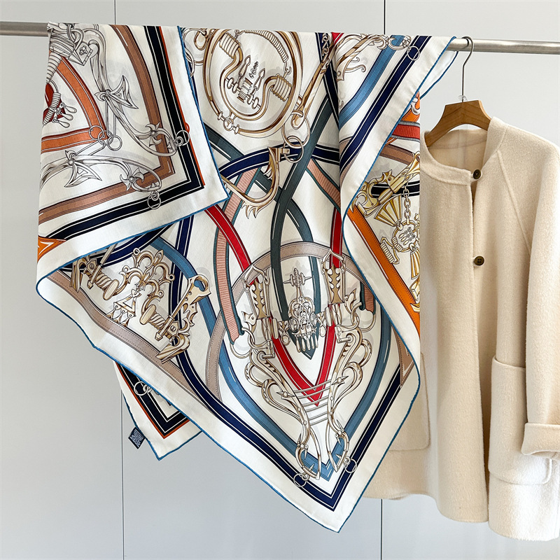 Écharpes carrées de luxe en soie et laine pour femmes, imprimées double face, 135*135cm, pour toutes les saisons
