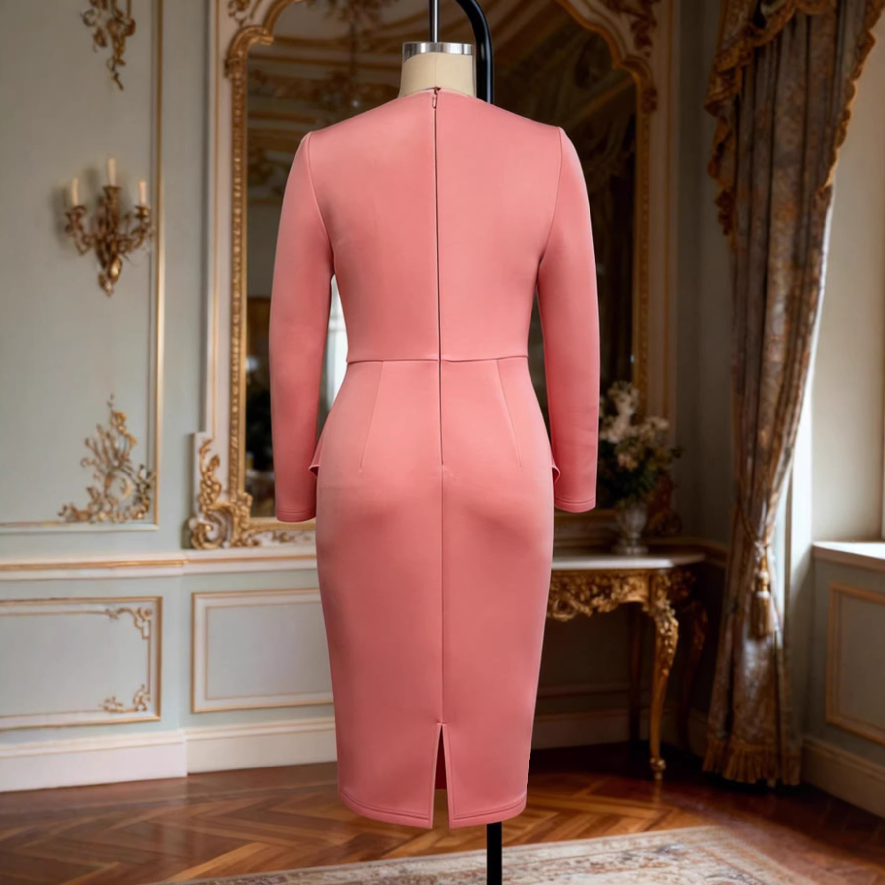 Robe mi-longue pour femme, style Y2K, streetwear, à volants, col rond, manches longues, coupe ajustée aux hanches, élégante pour soirée, taille cintrée