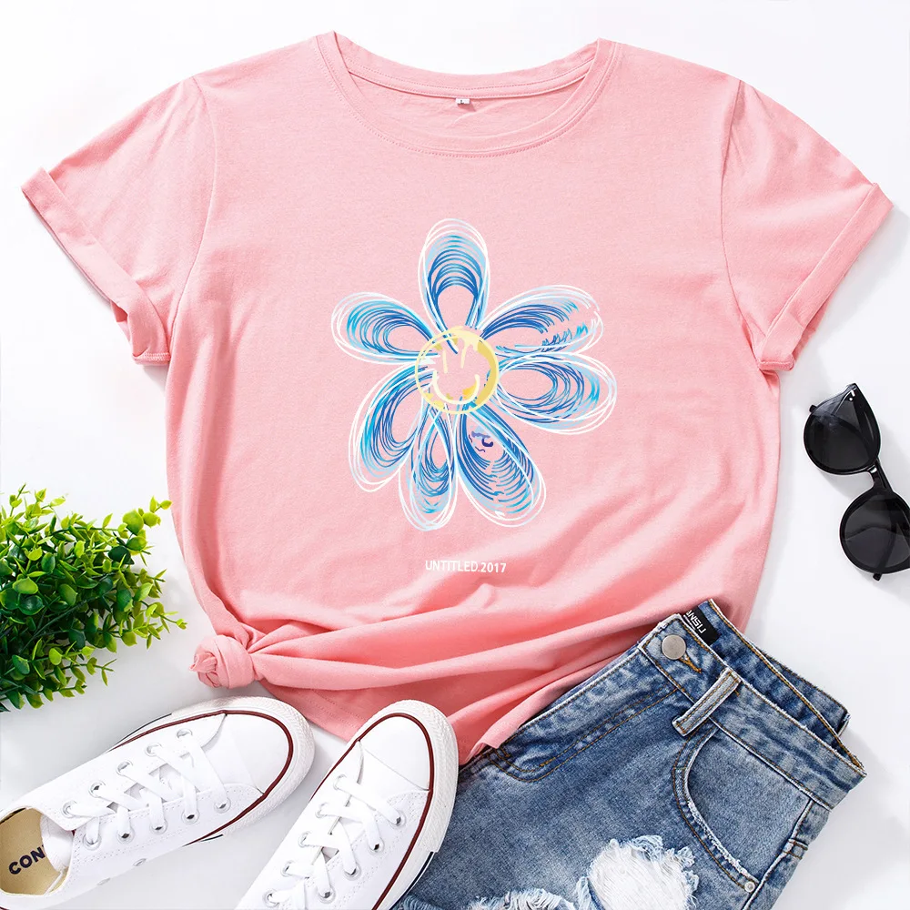 T-shirt manches courtes femme, estival et respirant, en coton, 2024