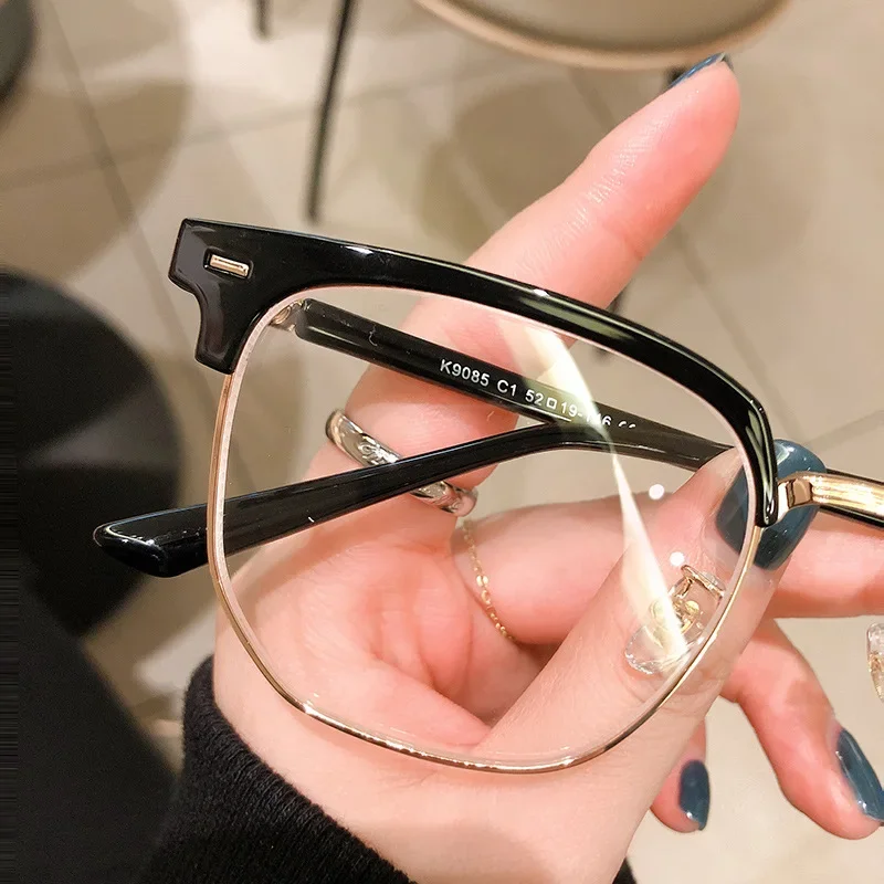 Lunettes rondes en métal pour hommes, Anti-lumière bleue, pour myopie, demi-monture optique, pour affaires, vue courte
