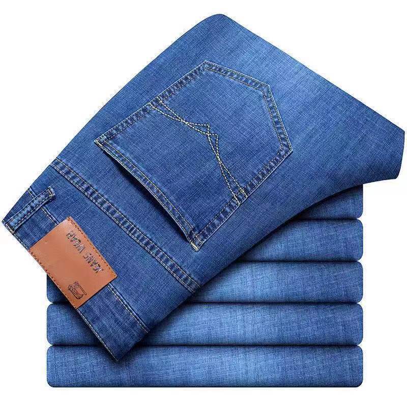 Jean pour hommes, jambe droite décontractée, pantalon en denim de travail élastique, à la mode, classique, bleu et noir, vêtements de marque pour hommes