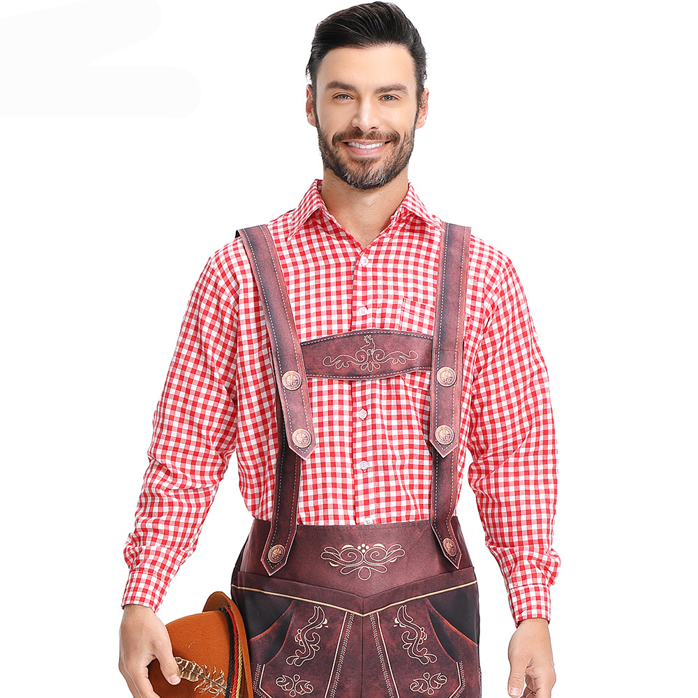 Umorden-Costume d'Oktoberfest bavarois allemand pour hommes, chemise léderhanced, tenue de festival de bière adulte, bretelles