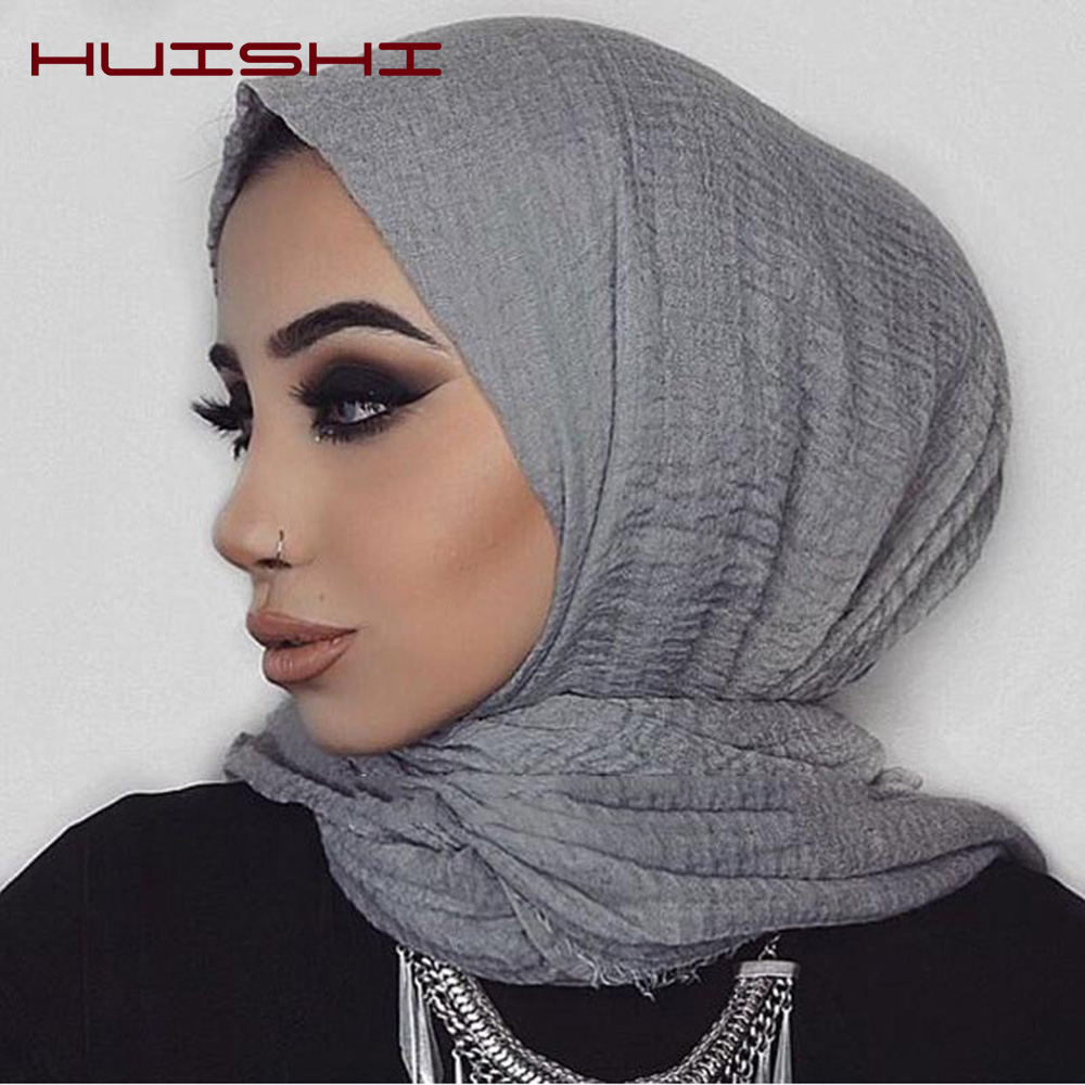 HUISHI écharpe femmes musulmanes bulle coton solide Islam musulman foulard châles et enveloppes femme Foulard froissé nuage Hijab