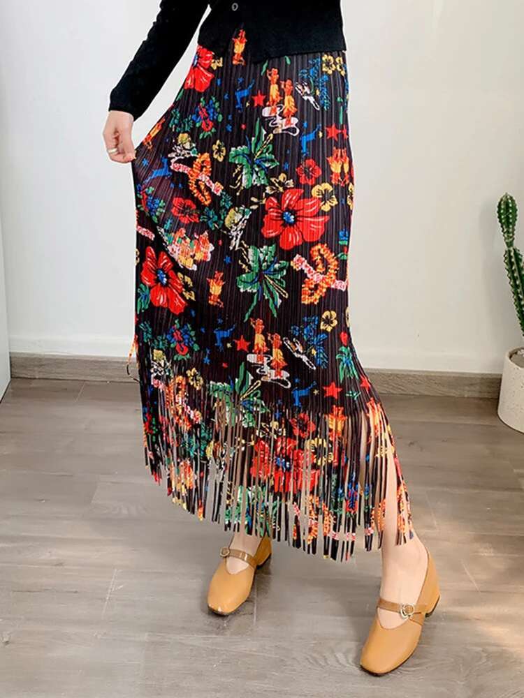 LANMREM-Jupe plissée à fleurs pour femmes, vêtement féminin, taille haute élastique, nouvelle collection printemps 2025, 2YA882