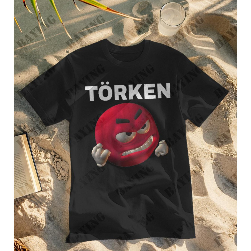 T-Shirt Meme turc pour hommes et femmes, avec police TORken audacieuse, Design visage rouge, chemise décontractée à manches courtes, pour hommes et femmes, toutes saisons, 180g/m2