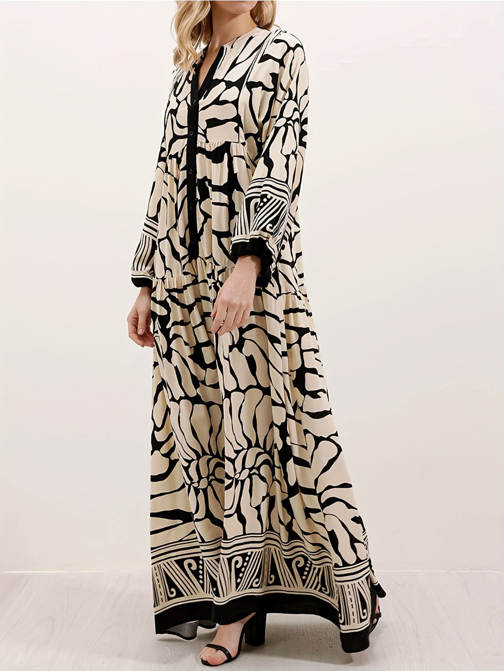 Eid femmes Robe musulmane automne imprimé col en V Abaya dubaï robes Largos robes longues Robe arabe fête Caftan Jalabiya Ramadan