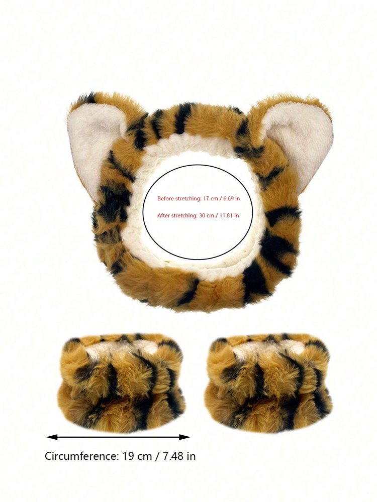 3 jolies bandeaux à cheveux en forme de petit tigre pour femmes, adaptés au lavage du visage, au maquillage et au bain, avec design élastique, parfaits pour le spa et le maquillage