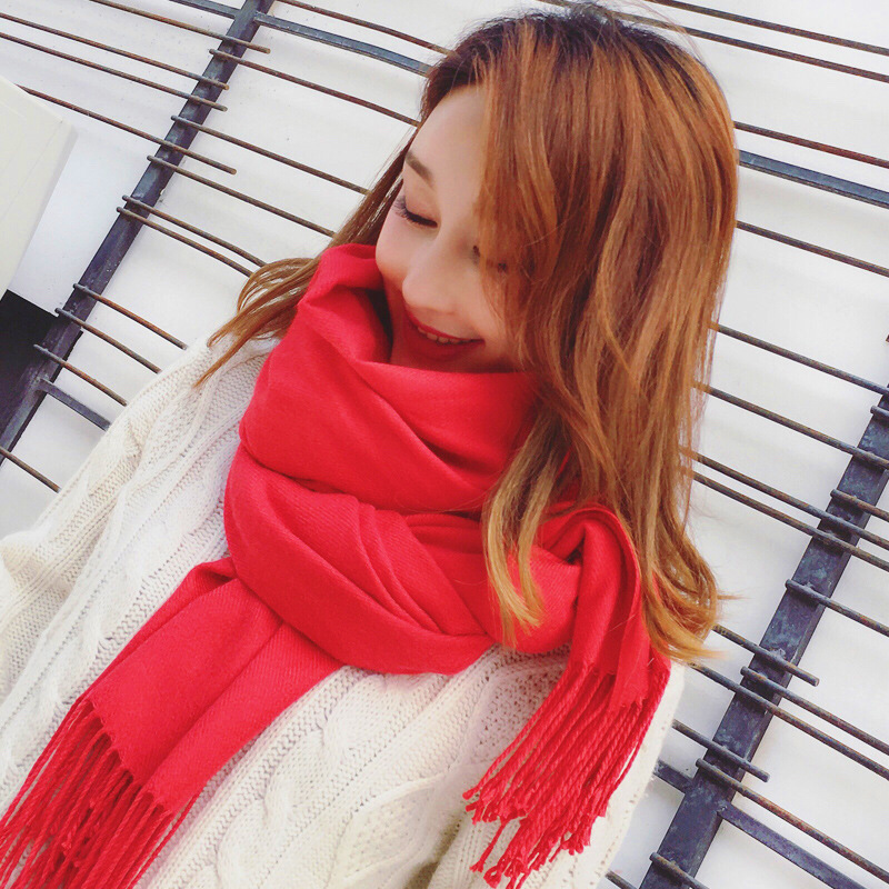 Écharpe rose d'hiver pour femmes, avec décoration de pompon, couleur unie, polyvalente, chaude, semblable au cachemire, pour toutes les saisons