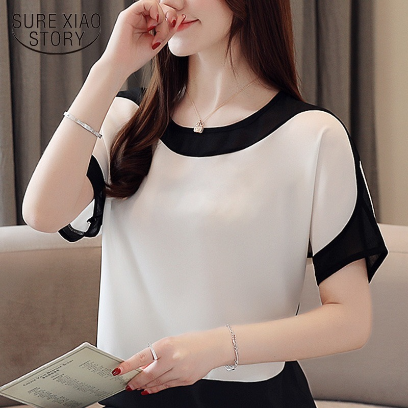 Mode femmes Blouses 2025 femmes Blouse chemise à manches courtes décontracté en mousseline de soie Blouse femmes chemises femmes hauts et chemisiers 3397 50