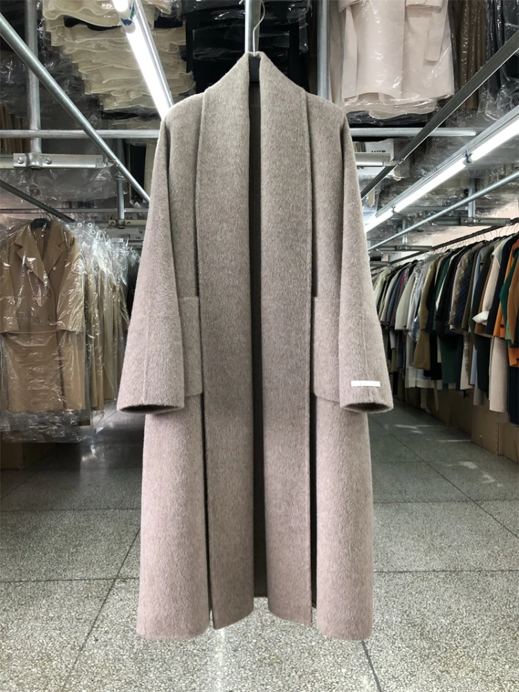 Manteau en laine Double face pour femmes, nouveau Style peignoir, ample, grand col rabattu, manches longues, mode, veste chaude en laine, automne hiver