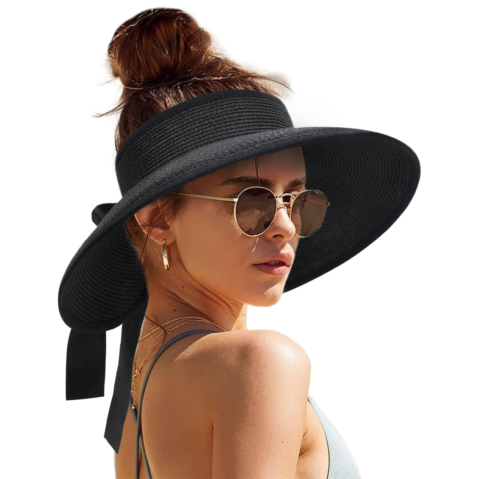 Chapeau Visière Femme avec Nœud – Essentiels d'Été Anti-UV à Large Bord – Chapeau de Plage et d'Extérieur Indispensable au Quotidien – Couleurs Multiples – Accessoire de Tête pour Femme