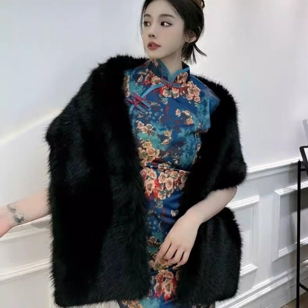 Nouveau Faux fourrure croix écharpe doux hiver chaud longs Ponchos Cape épaissir coupe-vent moelleux châle enveloppement